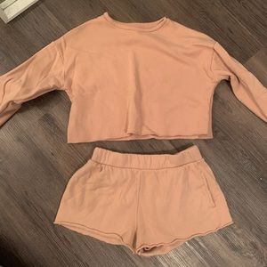 Pink Cropped Sweatshirt Set